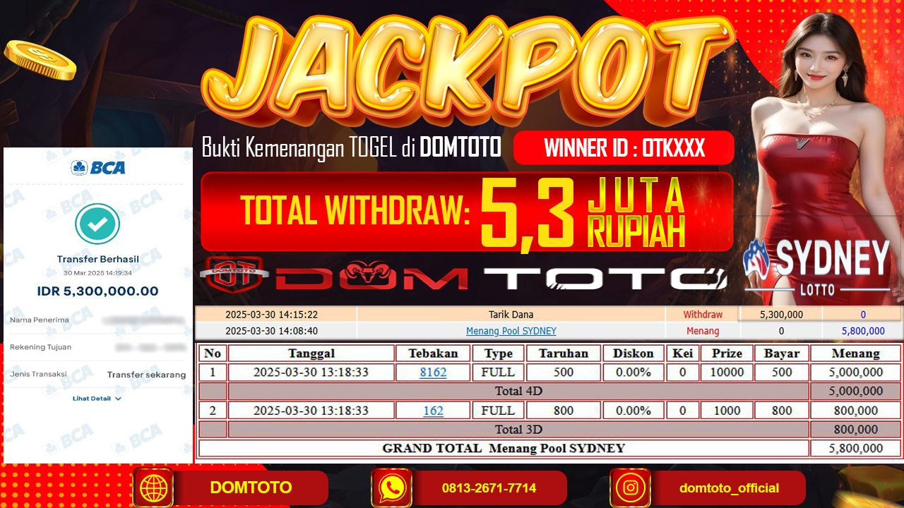 JACKPOT TOGEL SYDNEY LOTTO 30 MARET 2025